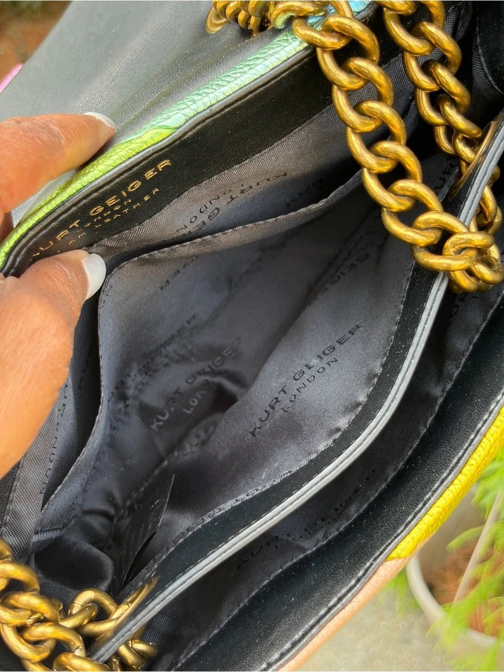 Kurt Geiger London Large Kensington Rainbow Metallic Leather Shoulder Bag 🌈